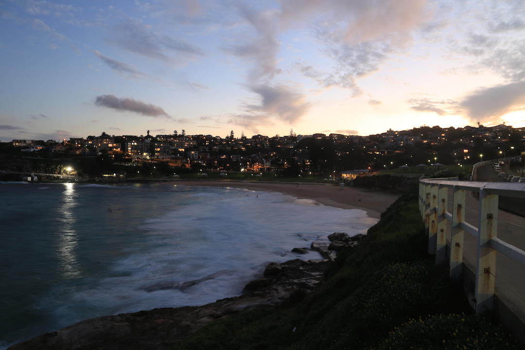 Bronte Beach at dusk, Bondi to Coogee coastal walk, Sydney