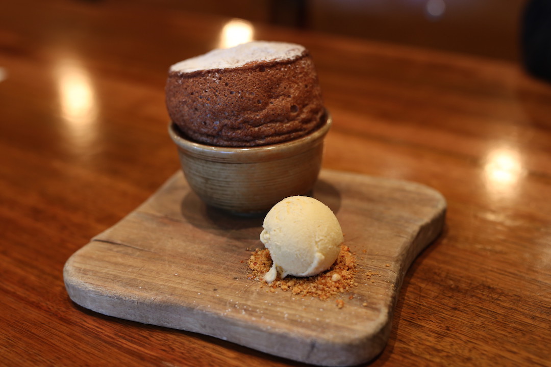 Chocolate souffle dessert, Press Food and Wine, Waymouth Street, Adelaide