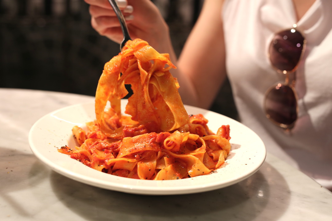 Pappardelle pasta with amatriciana, Ragu Pasta and Wine Bar restaurant, Westfield Sydney, Sydney