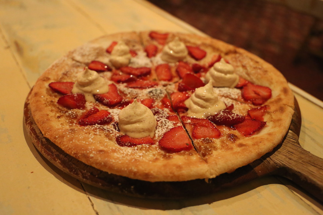 Strawberry and cream dessert pizza, Lost in a Forest, Uraidla, Adelaide Hills, South Australia