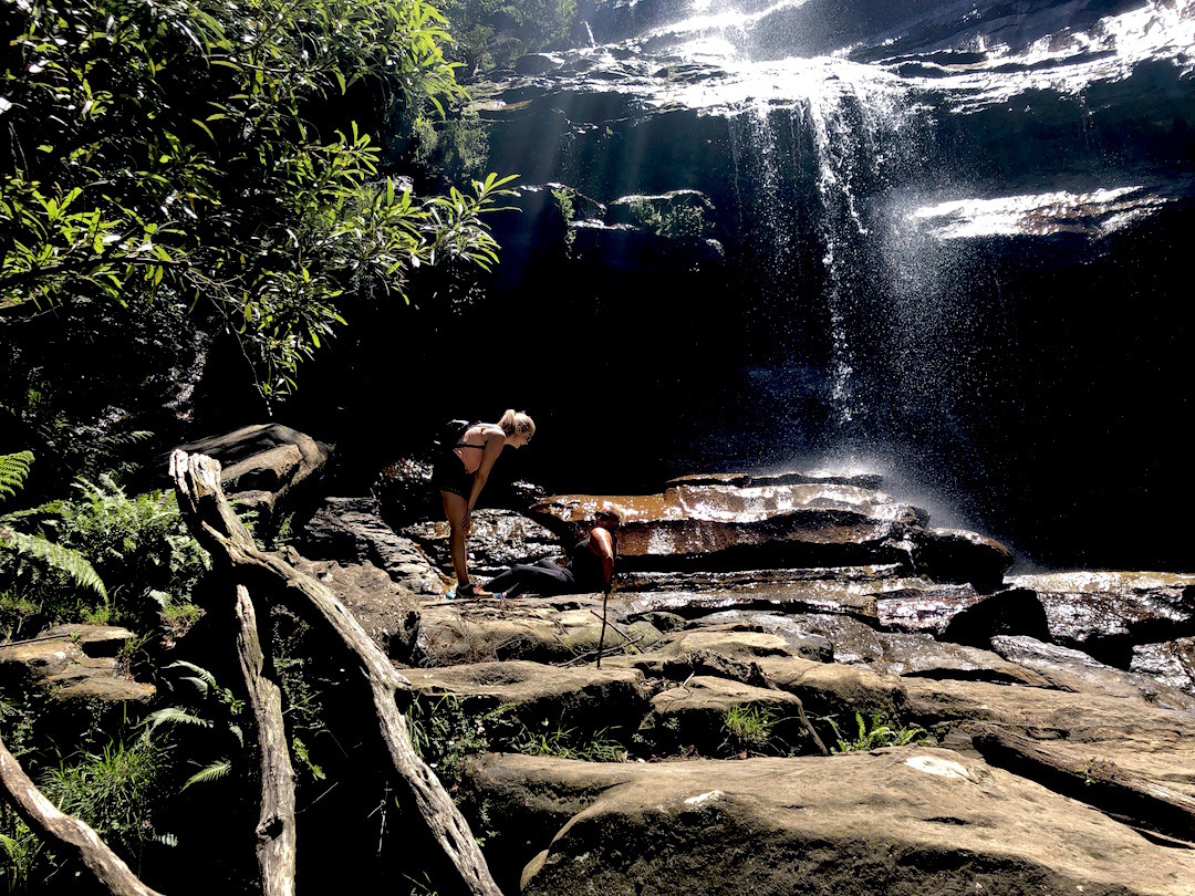 Bel falling over, Leura Cascades, Blue Mountains