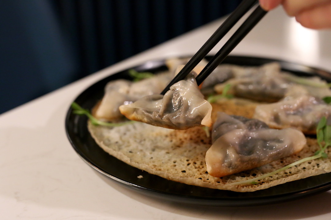 Mushroom dumplings with truffle oil, King Street Wharf, Darling Harbour, Sydney