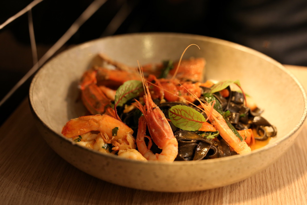 Squid ink seafood special, La Favola, King Steet, Newtown, Sydney