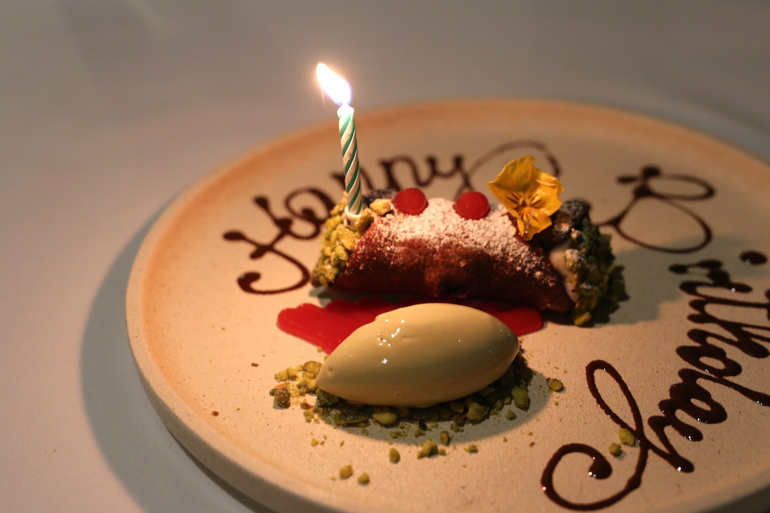 Birthday dessert, Olio Kensington Street, Chippendale, Sydney